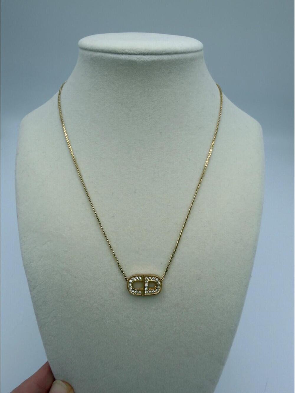 Authentic Christian Dior Necklace CD Letters Logo Pendant With Crystals 16” - Picture 1 of 10
